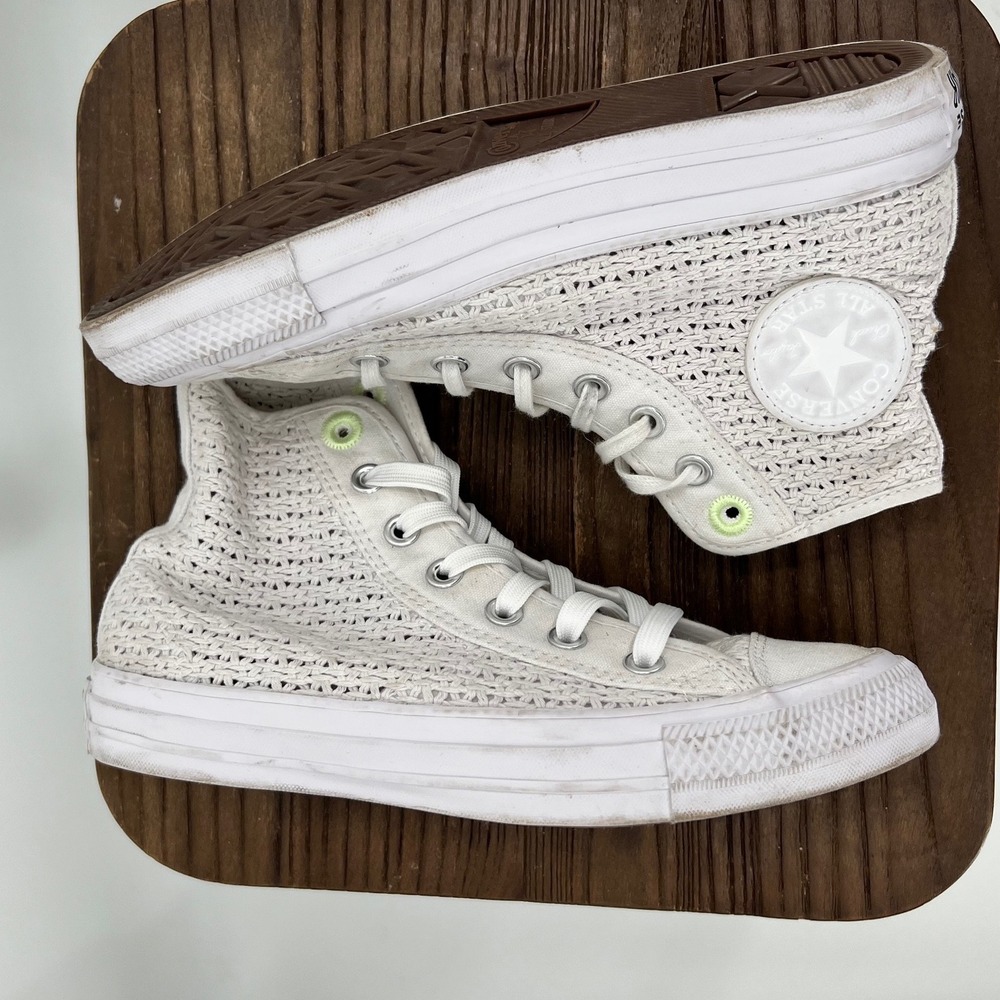 Converse Chuck Taylor All Star Hi Crochet White Neon Green Women's 7 Limited - Picture 5 of 8